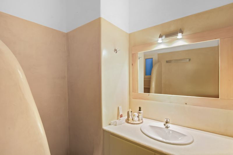Dahlia apartment, Flora Apartments Paros – bathroom with traditional shower divider